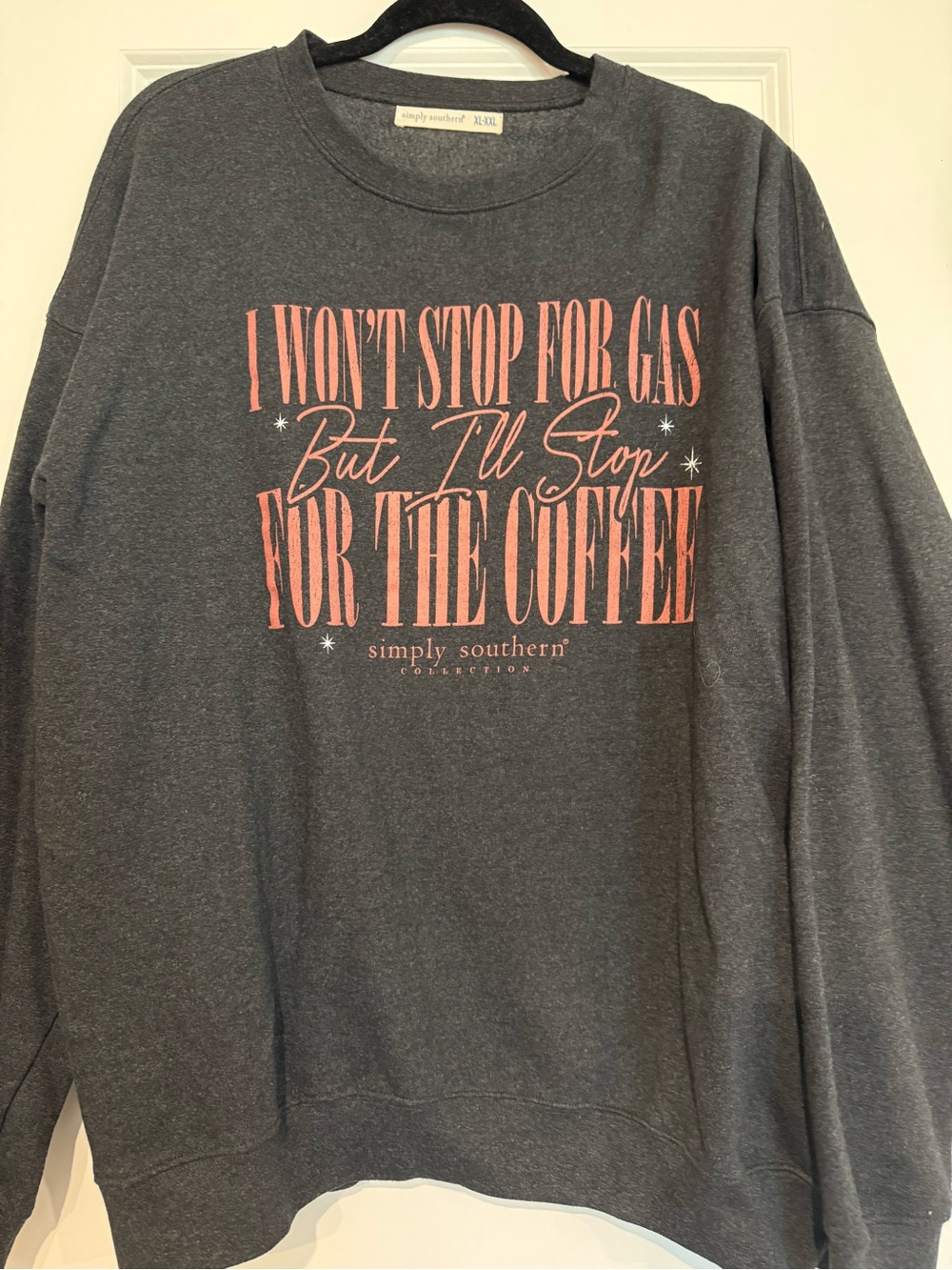 Simply Southern Charcoal Sweatshirt with Pink Coffee Graphic